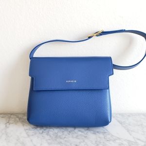Senreve Blue Azure Mini Cavalla Satchel with gold accents